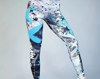 Leggings de yoga pour entraînement de course à pied, Pantalons de sport hautement extensibles sans couture, Vêtements de sport pour femmes, Leggings skinny à imprimé graffiti, Vêtements pour femmes