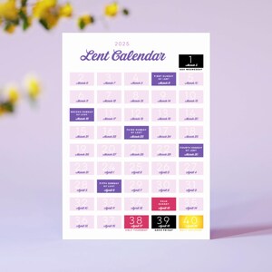 Printable Lent Calendar - 2025 - Includes 40 Words to Inspire Reflections for Lent - Letter and A4 Size