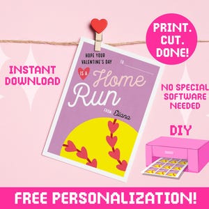 Tarjetas de San Valentín de softbol para imprimir - Intercambio escolar - Personalizar con nombre