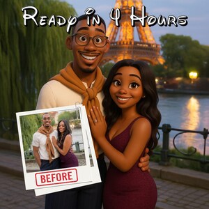 Custom Pixar-Style Cartoon Portrait | Personalized Digital Artwork of Couples, Families & Pets | Unique Gift Illustration