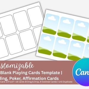 Plantillas de naipes, naipes de póquer imprimibles, naipes coleccionables personalizados en blanco SVG PNG, plantilla de tarjeta de afirmación editable de Canva