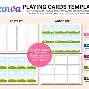 Playing Card Templates, Printable Poker Cards, Blank Custom Personalized DIY Trading Card SVG PNG, Canva Editable Affirmation Card Template