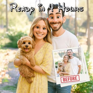 Custom Pixar-Style Cartoon Portrait | Personalized Digital Artwork of Couples, Families & Pets | Unique Gift Illustration