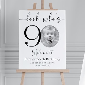 90th Welcome Sign, Look Who&#39;s 90 Welcome Sign, Modern 90th Welcome Sign, 90th Poster with Photo, Customizable Photo Collage,Digital Download