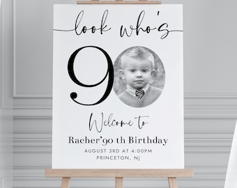 90th Birthday Photo Collage Welcome Sign: Customizable Template (Digital Download)