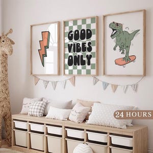 Set of 3 Custom Dinosaur Nursery Wall art Print, Dinosaur Printable Wall Art, Dino Room Decor for Kids Bedroom, Custom Dinosaur Nursery