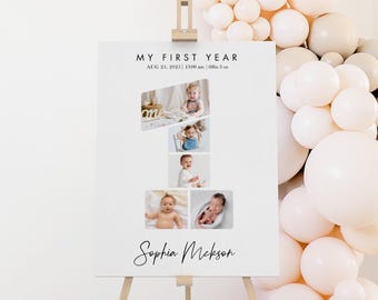 First Birthday Photo Collage: Number 1 Template (Digital Download)
