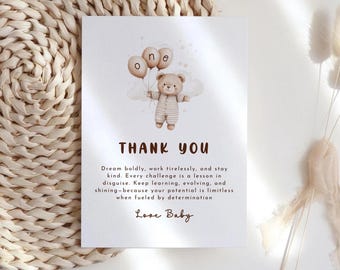 Blue Bear Thank You Card Template, Editable Digital File, Printable 1st Birthday Card, #Bearly101
