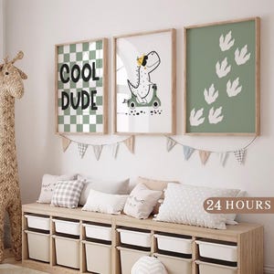 Set of 3 Custom Dinosaur Nursery Wall art Print, Dinosaur Printable Wall Art, Dino Room Decor for Kids Bedroom, Custom Dinosaur Nursery