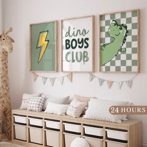 Set of 3 Custom Dinosaur Nursery Wall art Print, Dinosaur Printable Wall Art, Dino Room Decor for Kids Bedroom, Custom Dinosaur Nursery