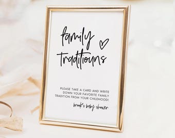 Family Traditions Sign & Card: Baby Shower Game Printable (DIY Canva Template)