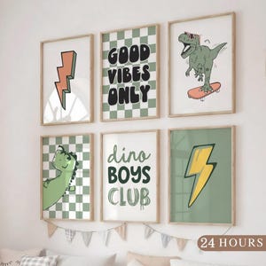 Set of 3 Custom Dinosaur Nursery Wall art Print, Dinosaur Printable Wall Art, Dino Room Decor for Kids Bedroom, Custom Dinosaur Nursery