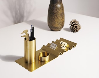 Desk tray &quot;Folding&quot; made of brass / desk set / pen holder