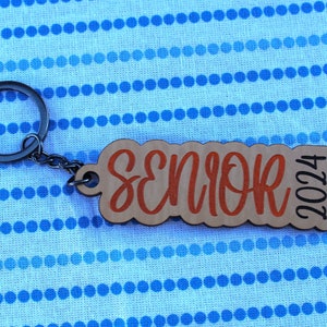 CURSIVE Text Senior Keychain | Wooden | School Colors | Graduation Gift