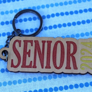 BLOCK Text Senior Keychain | Wooden | School Colors | Graduation Gift
