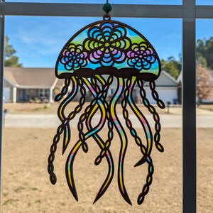 Floral Jellyfish Suncatcher - Wooden - Large