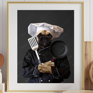 Pet Portrait From Photo, Chef Pet, Custom Dog Portrait, Cat Portrait, Pet Owner Gift, Cook Pet Print, Family Pet Art, Kitchen Pet Art, D12