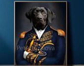 Labrador Dog in Military General Costume, Custom Dog Portrait From Photo. Digital Print, D58