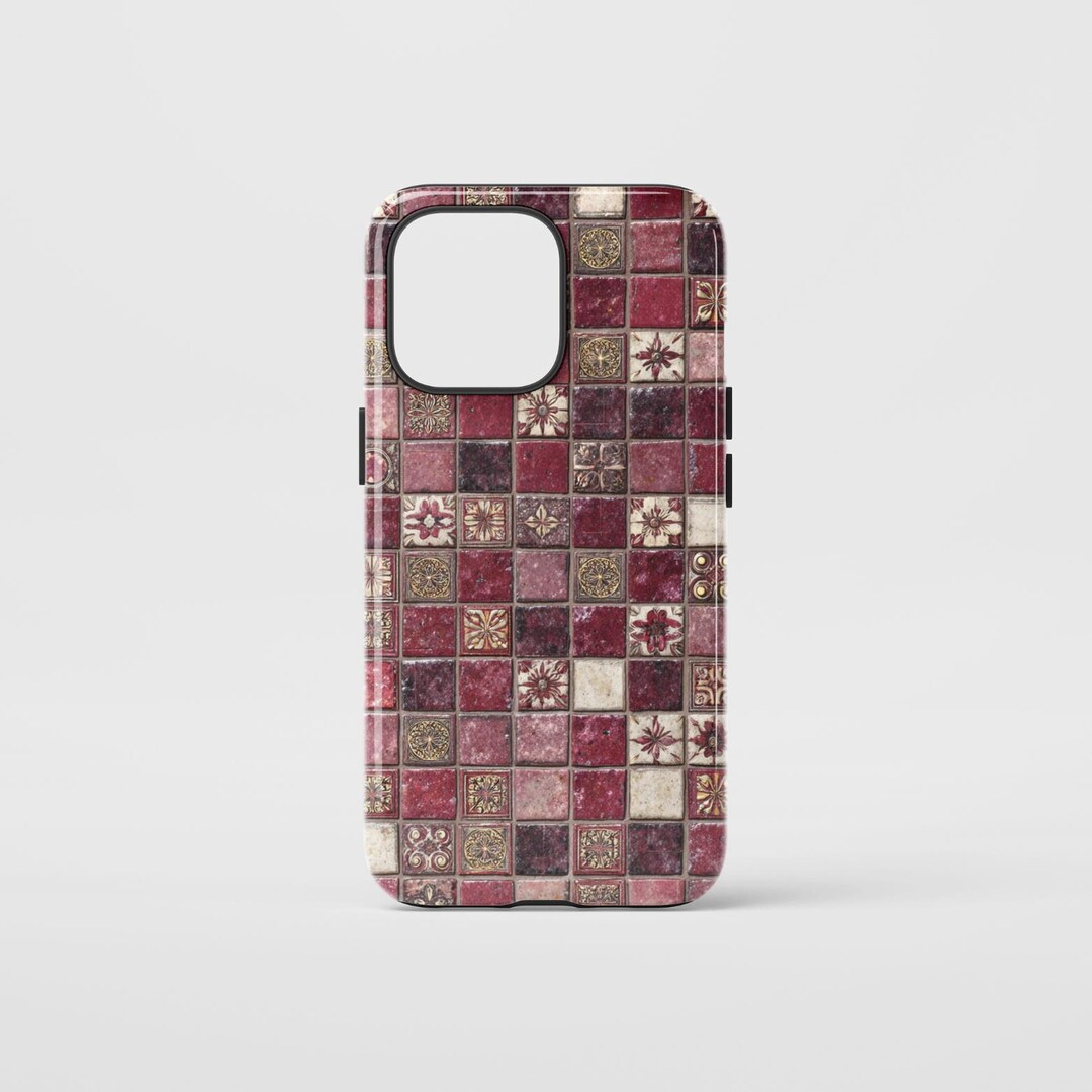 Tile Phone Case Burgundy Mosaic Tile Phone Case, Wine Red Geometric Pattern - Etsy