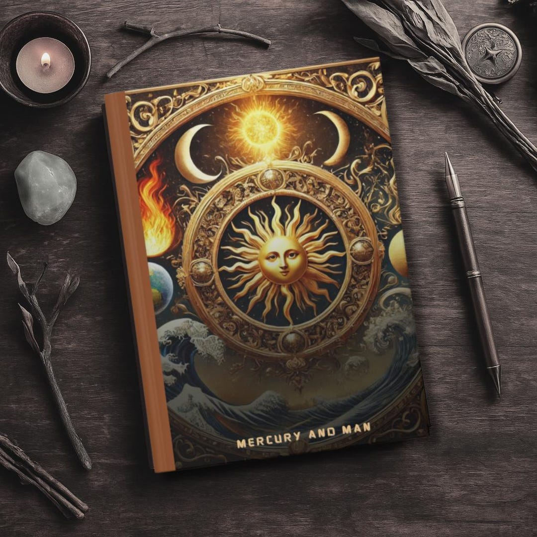 Vintage Alchemy Journal Cover Design Celestial Sun Moon Notebook ...