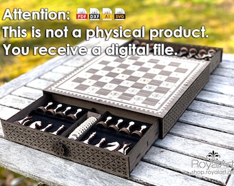 scacchiera con slitta, Bellissimo set di scacchi bicolore, file per taglio laser in formato Pdf, Ai, Svg, Dxf.