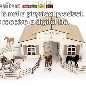Fichier lasercut écurie équestre Pdf Ai Dxf Eps avec 10 grands boxes à chevaux et accessoires, fichier numérique, patron de couture / modèle