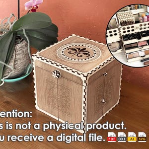 Joyero sofisticado grande, caja de maquillaje, caja de almacenamiento, organizador - archivo cortado con láser Pdf Ai Dxf Svg para aretes
