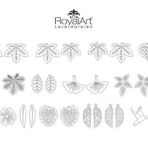 Hermosos aretes de hojas europeas y americanas - archivo cortado con láser Pdf Ai Dxf Svg - Bono: paloma y pluma