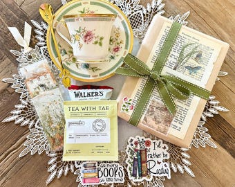 Blind Date with a Book Gift Box – Vintage Teacup and Saucer, Curated Novel for Her