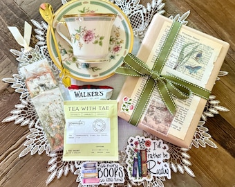 Blind Date with a Book Gift Box – Vintage Teacup and Saucer, Curated Novel for Her