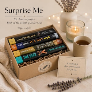 May include: A cardboard gift box containing four books titled Lady Tremaine, It's Not Her, The Unmaking of June Farrow, and The Exes. The box features an Ink & Quill Bookshop sticker and includes a card that reads A handpicked Book of the Month just for you.