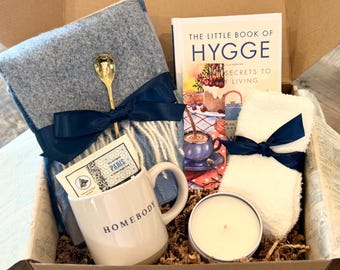 Hygge Gift Set for Book Lover: Blanket Scarf, Candle & Homebody Mug