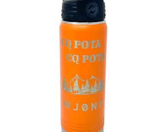20 oz CQ POTA Water Bottle w-Your Call Sign