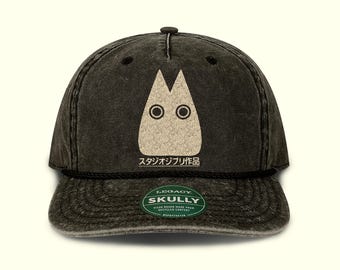 Vintage Japanese Totoro Hat - Pigment Dyed Black Denim Cap, Studio Ghibli Fan Gift, My Neighbor Totoro Anime Merch