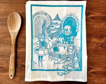 Oz Character Vintage Art Tea Towel - Blue and White