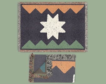 Barn Quilt Hex Woven Cotton Throw Blanket - Appalachian Rustic Home Decor Gift