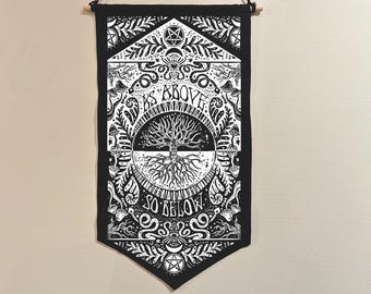 Black Witchy Nature Canvas Banner - Magical Gothic Wall Art, Spooky Moon Tree Home Decor, Year-Round Halloween Aesthetic