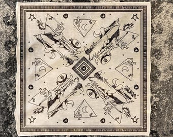 Vintage Neil Young ZUMA Bandana - 22x22" Ivory Cotton with Vintage Black Ink