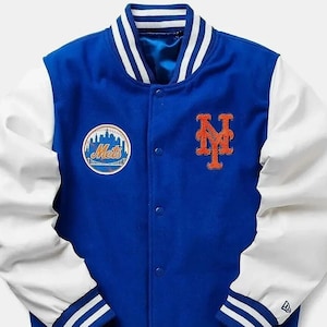 Chaqueta universitaria New Era MLB Wordmark Chaqueta NY Mets / Chaqueta bomber New York Mets Starter / Chaqueta universitaria de polar NY Mets para hombre / Envío rápido /