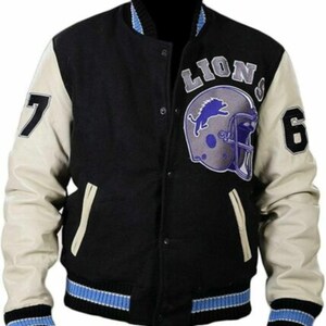 Fait main New Beverly Hills Cop Axel Foley Detroit Lions vintage laine Varsity Jacket - Veste à manches en cuir - FAST SHIP - Veste pour homme