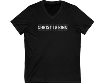 Christus ist König Kurzarm T-Shirt mit V-Ausschnitt