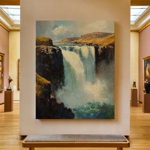 Waterfall Canvas Print, Waterfall Landscape Painting, Mountain Art, Impressionist Waterfall Painting, Nature Wall art, Farmhouse Wall Decor