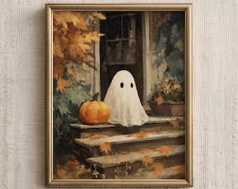 Halloween Poster, Halloween Kunst Druck, Süßes Gespenst, Herbst Poster, Gruseliges Halloween Dekor, gruseliger digitaler Download