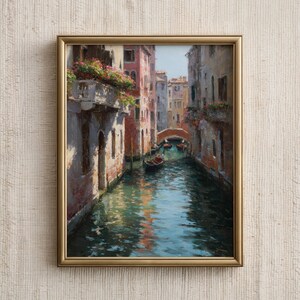 Venice Canal Wall Art, Old Town Digital Painting, Italian Gondola Travel Poster Print, Retro European Urban Decor, Architecture Wall Print
