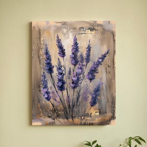 Lavender Wall Art, Moody French Botanical Painting, Vintage Flower Still Life Canvas, Soft Neutral Tones, Cottagecore Aesthetic Art