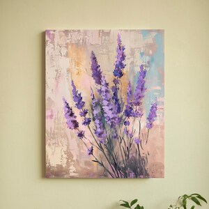 Lavender Wall Art, Soft Botanical Floral Print, French Countryside Inspired Still Life Painting, Vintage Purple Canvas, Neutral Tones