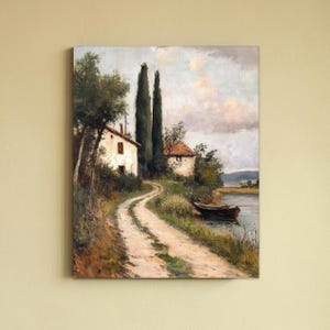 Country Landscape Wall Art, Countryside Meadow Landscape Painting, Rustic Farmhouse Wall Decor