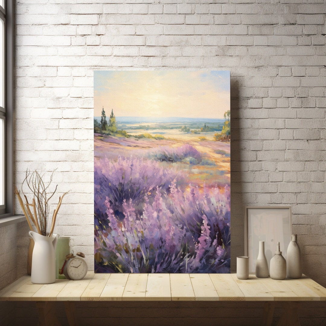 Vintage Lavender Wall Art Canvas, Living Room Lavender Wall Art