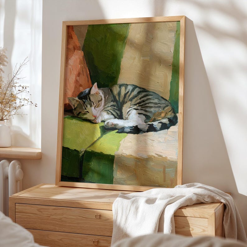 Tabby Cat Wall Art Print Sleeping Cat Painting Cozy Pet Portrait tabby-cat-wall-art-print-sleeping-cat-painting-cozy-pet-portrait