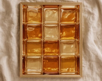 Amber Glass Tile Wall Art Print, Retro Orange Glass Blocks Poster, Mid Century Modern Decor, Digital Download